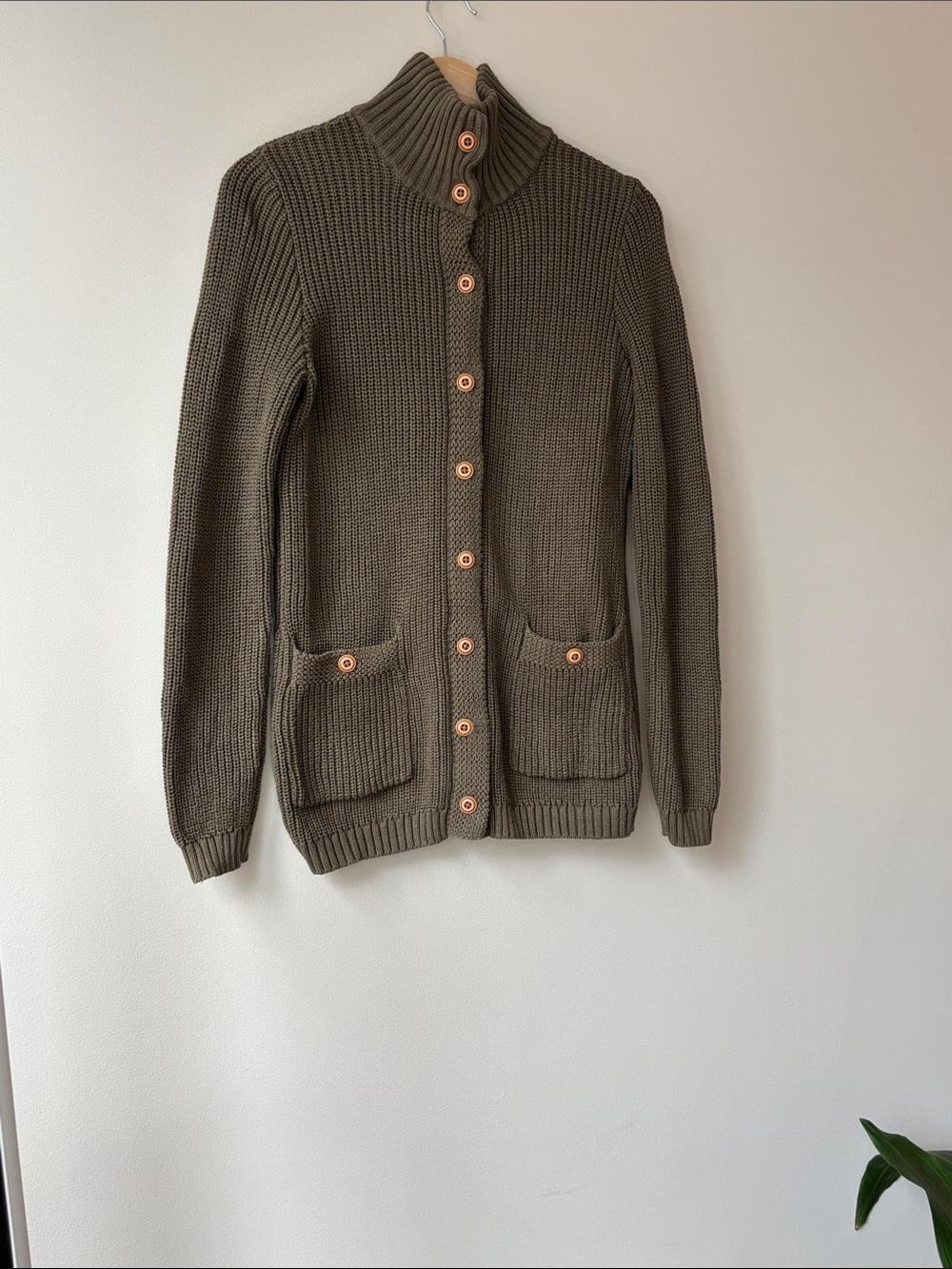 Chaps Olive Button-Up Ribbed Knit Cardigan - Picture 5 of 7